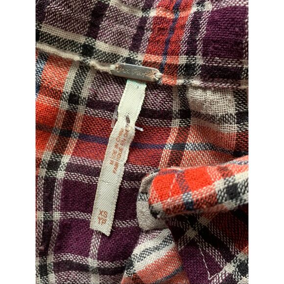 Free People Campfire PLAID flannel BOHO BLOUSE SHIRT TOP sz XS - Picture 6 of 9